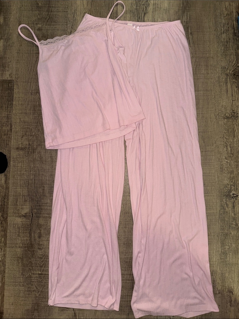 Auden Pale Pink Lace-Trim Camisole & Wide-Leg Pajama Set